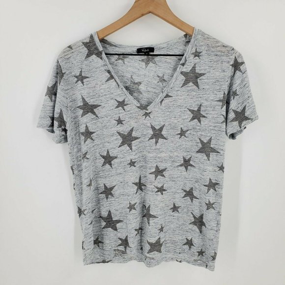 Rails Tops - Rails Cara Star V-Neck Linen Blend Gray Tee sz M
